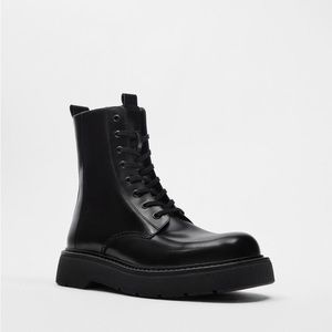 Zara Unisex Leather Lace Up Combat Boot EU 39 US 6.5/7 Men’s